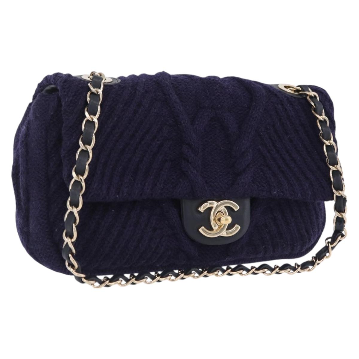 CHANEL Chain Shoulder Bag Knit Purple Gold Tone Paris-Hamburg Auth ep16644SAM