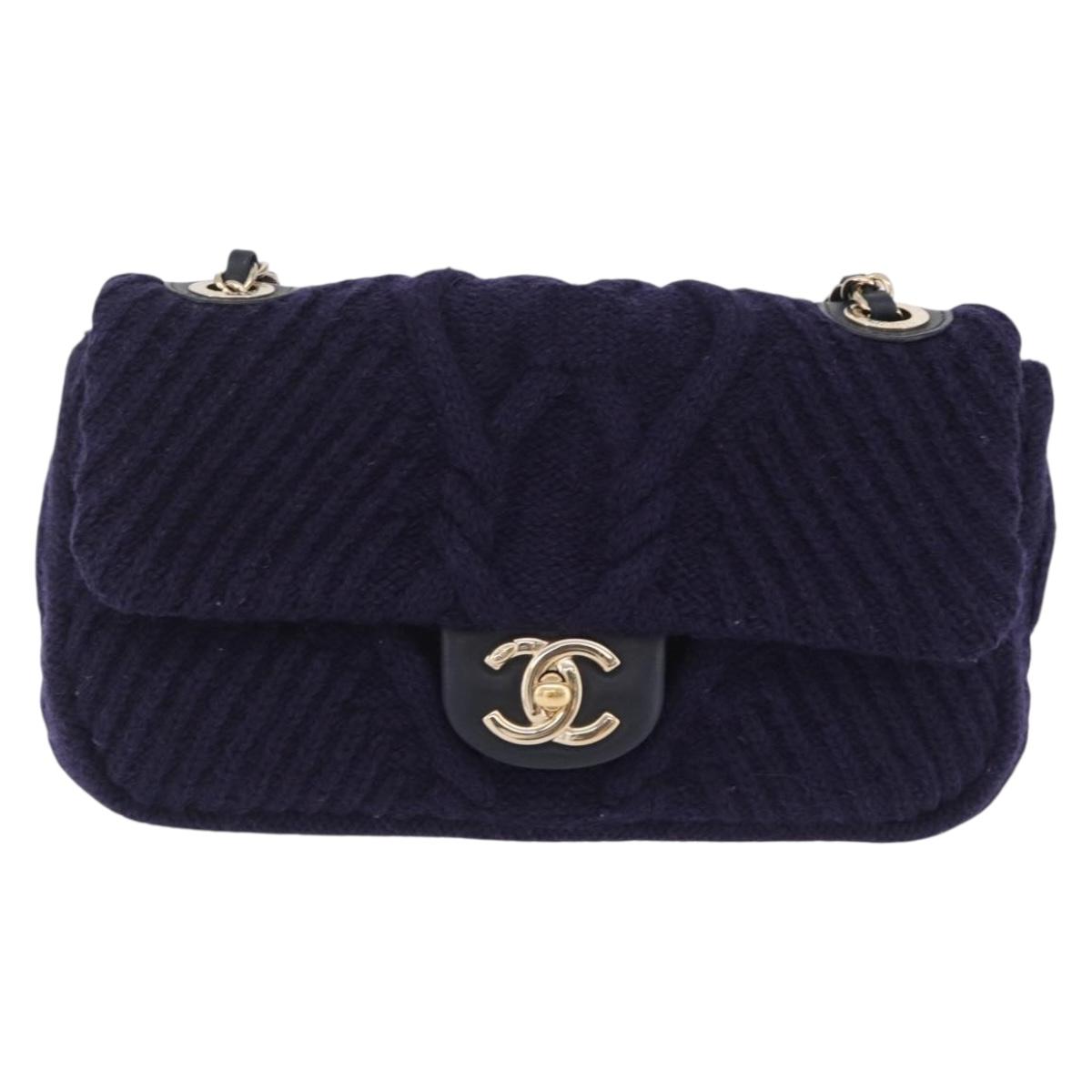 CHANEL Chain Shoulder Bag Knit Purple Gold Tone Paris-Hamburg Auth ep16644SAM