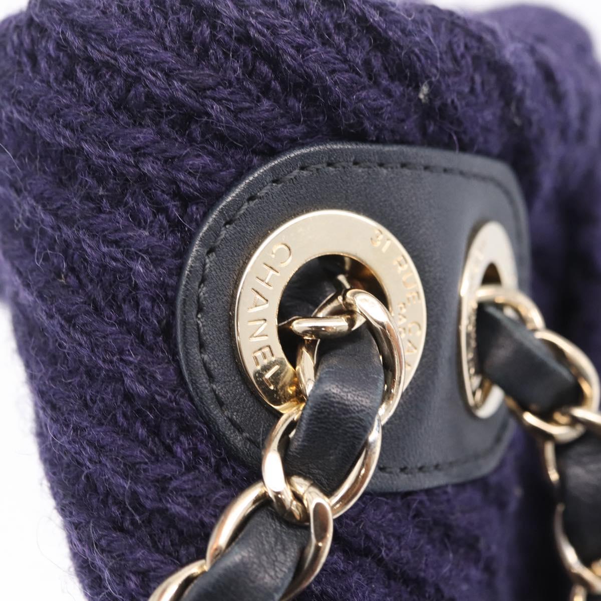 CHANEL Chain Shoulder Bag Knit Purple Gold Tone Paris-Hamburg Auth ep16644SAM