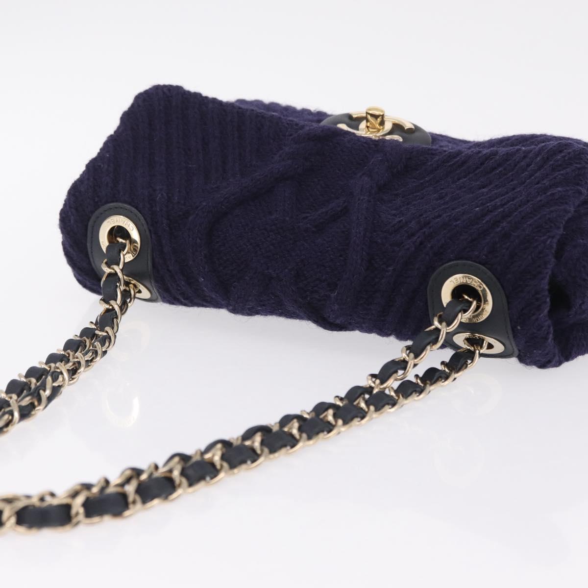 CHANEL Chain Shoulder Bag Knit Purple Gold Tone Paris-Hamburg Auth ep16644SAM