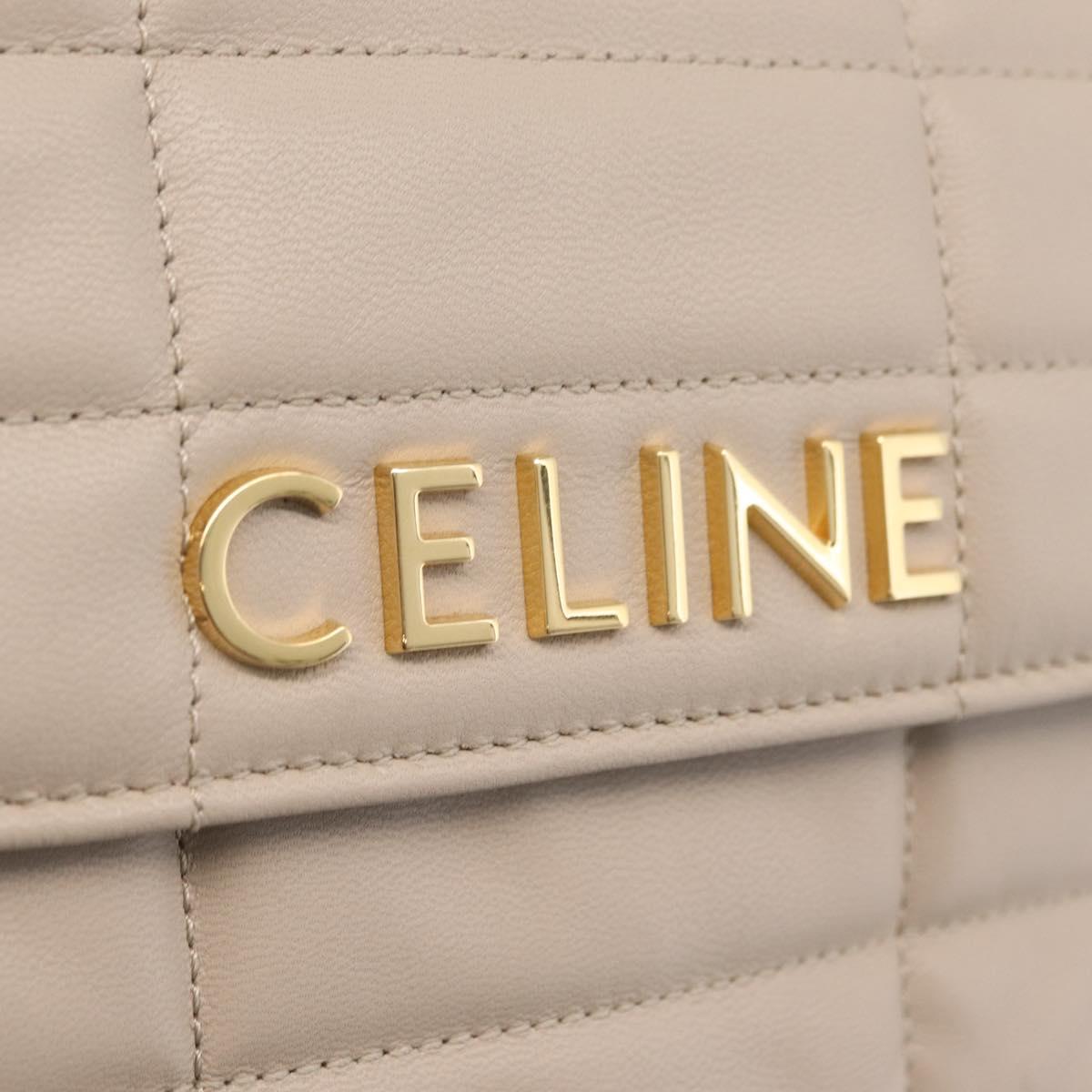CELINE Chain Shoulder Bag Leather Beige Gold Tone Auth ep16645M