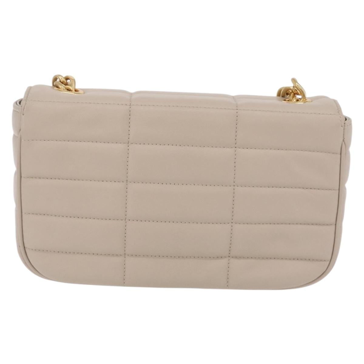 CELINE Chain Shoulder Bag Leather Beige Gold Tone Auth ep16645M