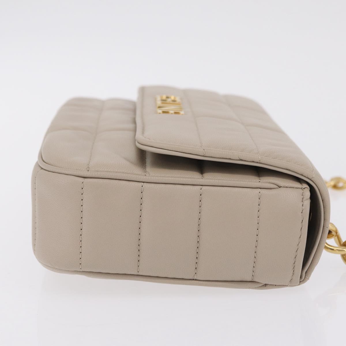 CELINE Chain Shoulder Bag Leather Beige Gold Tone Auth ep16645M