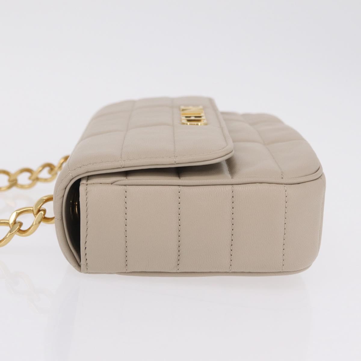 CELINE Chain Shoulder Bag Leather Beige Gold Tone Auth ep16645M