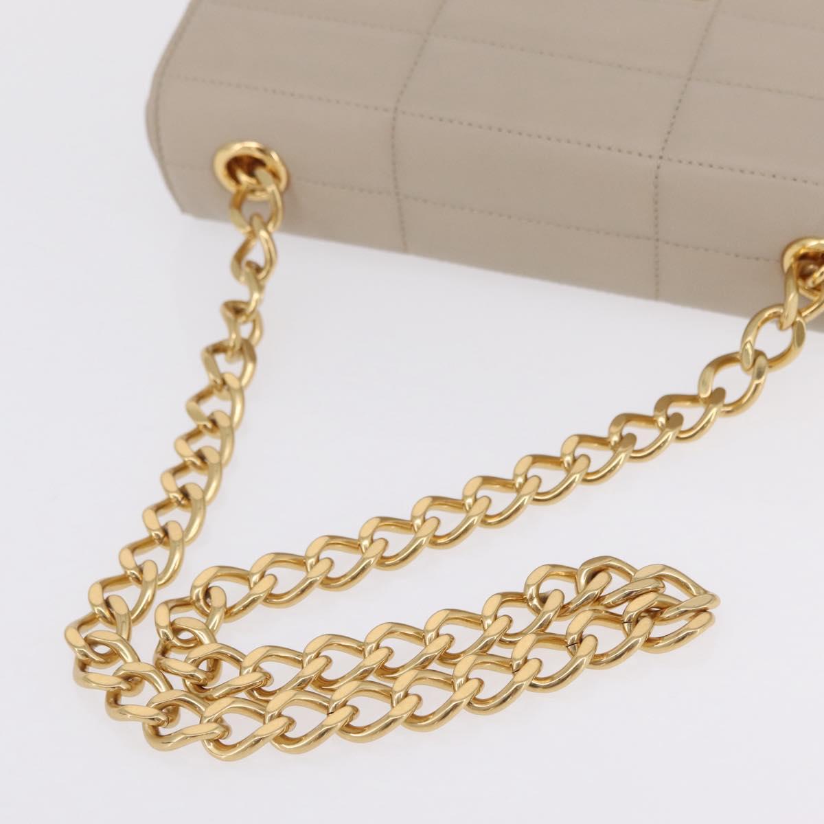 CELINE Chain Shoulder Bag Leather Beige Gold Tone Auth ep16645M