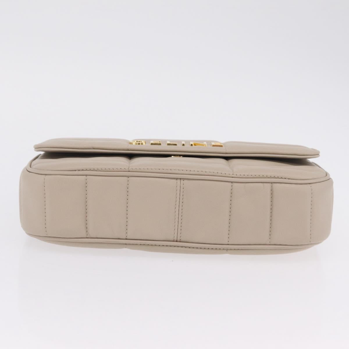 CELINE Chain Shoulder Bag Leather Beige Gold Tone Auth ep16645M