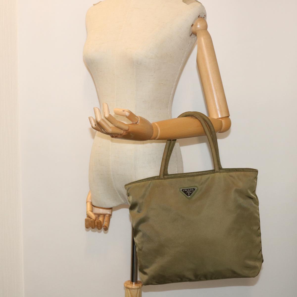 PRADA Hand Bag Nylon Khaki Auth ep1665