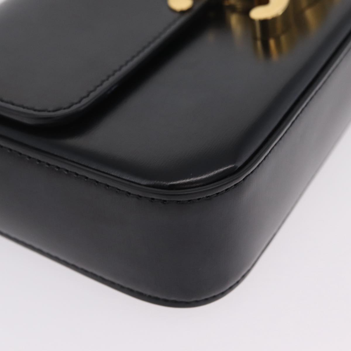CELINE Triomphe Chain Shoulder Bag Leather Black Gold Tone Auth ep16652M