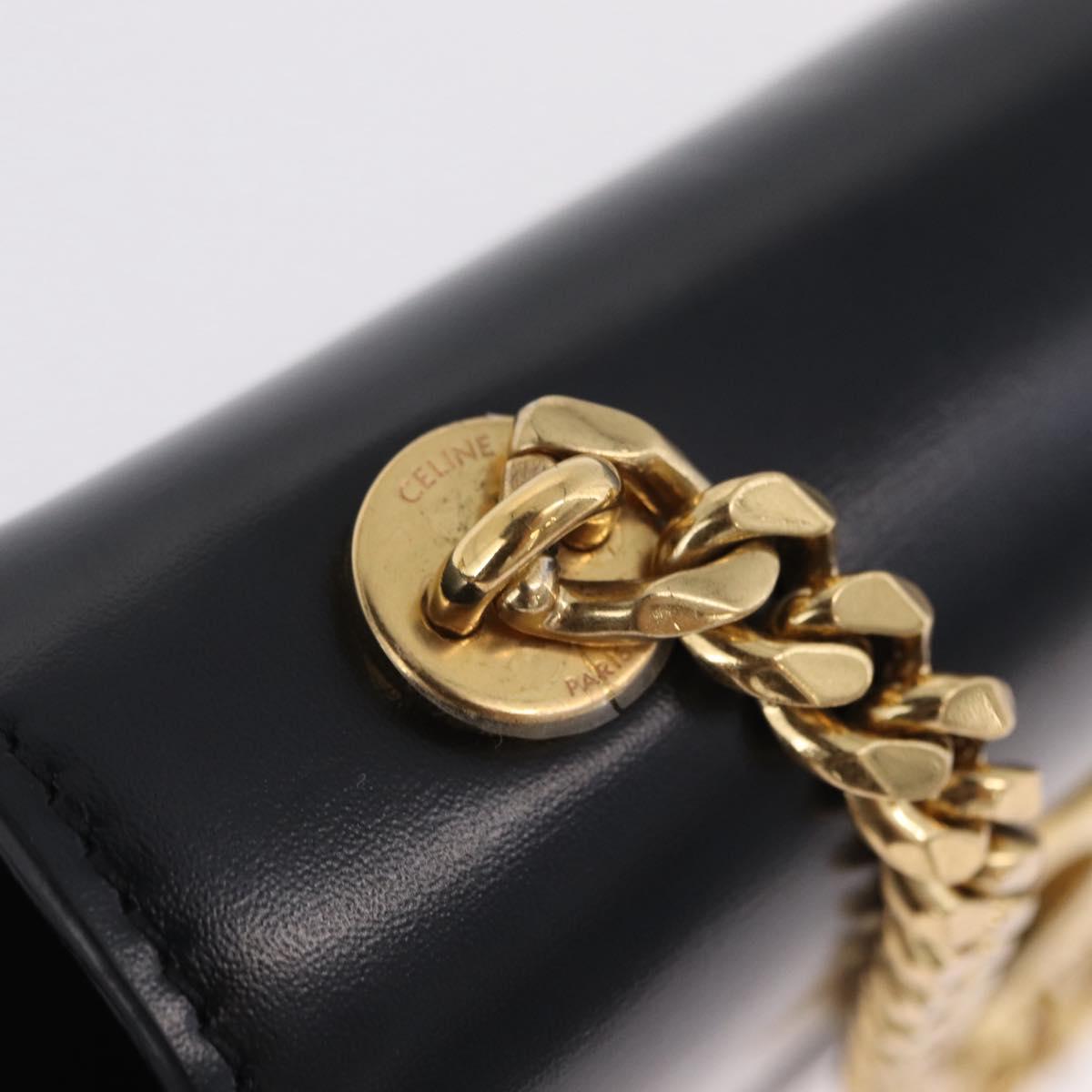 CELINE Triomphe Chain Shoulder Bag Leather Black Gold Tone Auth ep16652M