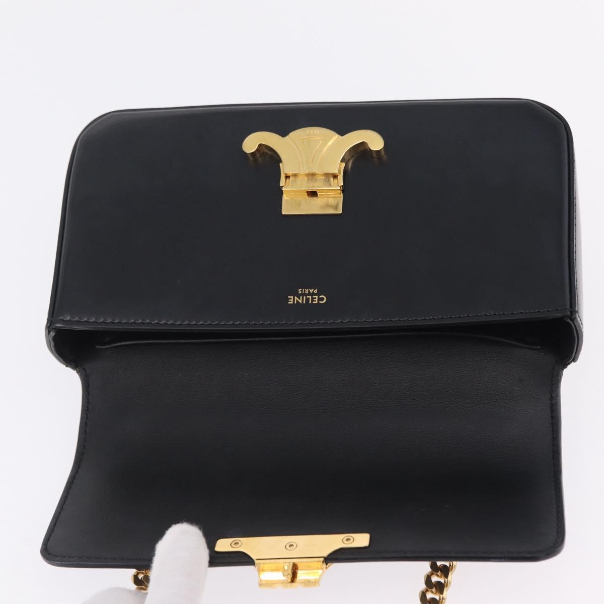 CELINE Triomphe Chain Shoulder Bag Leather Black Gold Tone Auth ep16652M