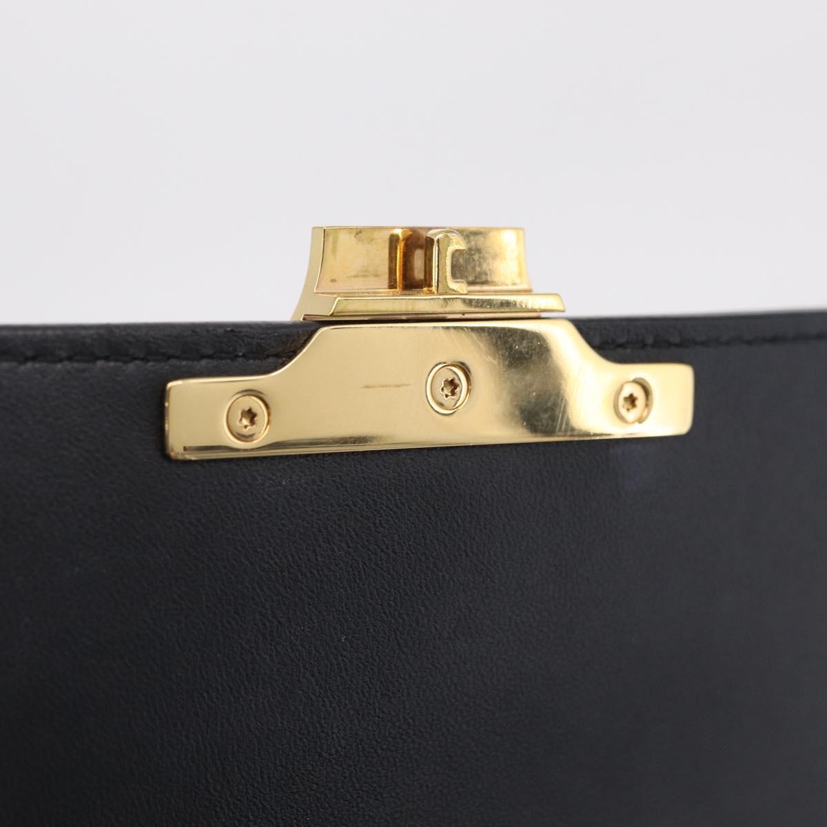 CELINE Triomphe Chain Shoulder Bag Leather Black Gold Tone Auth ep16652M