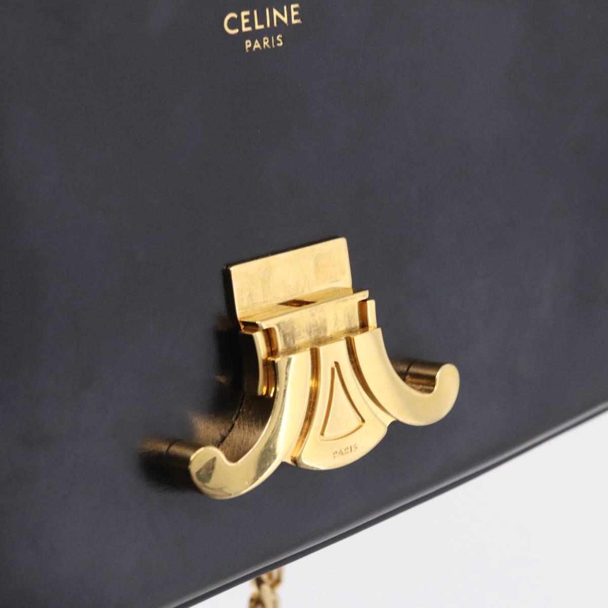 CELINE Triomphe Chain Shoulder Bag Leather Black Gold Tone Auth ep16652M