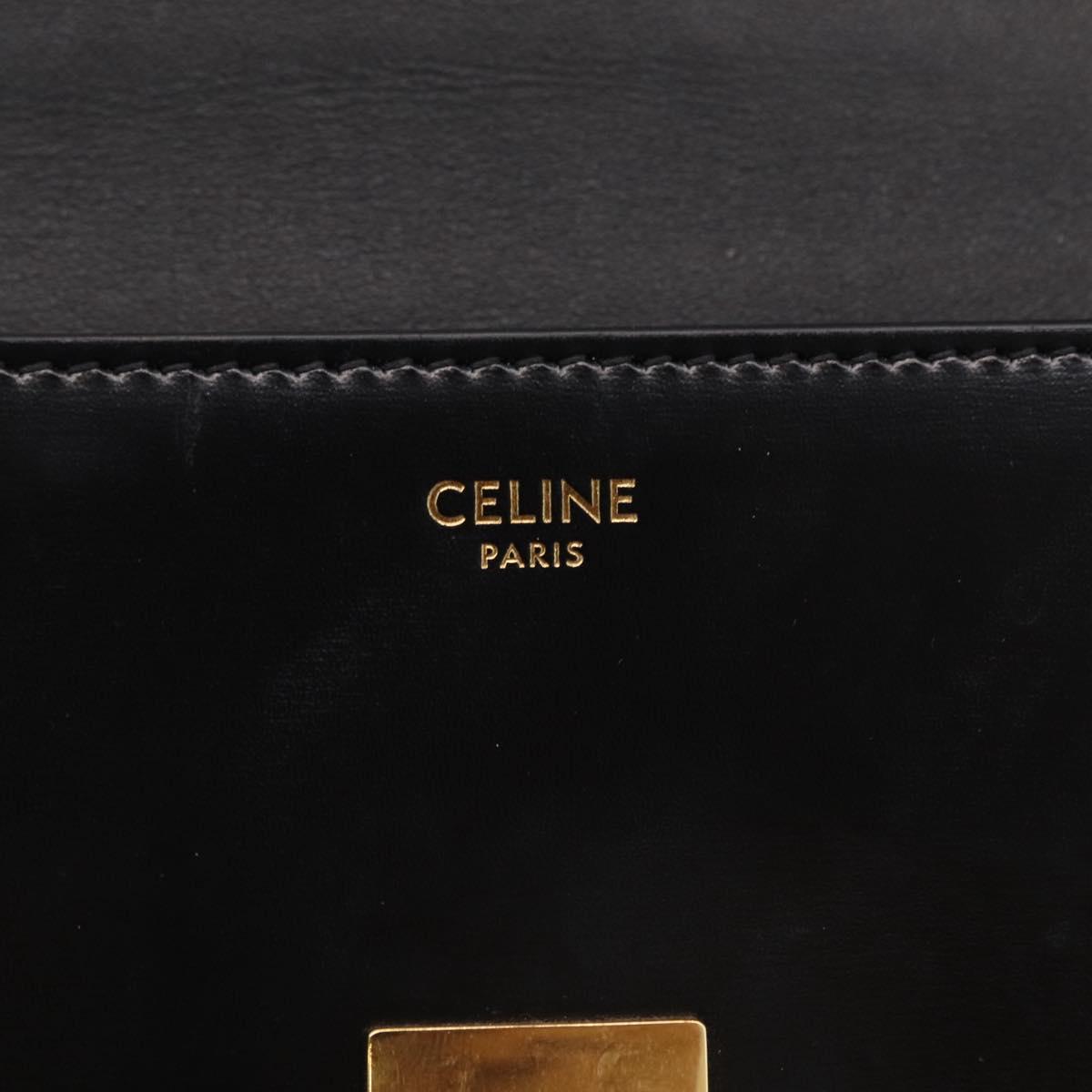 CELINE Triomphe Chain Shoulder Bag Leather Black Gold Tone Auth ep16652M