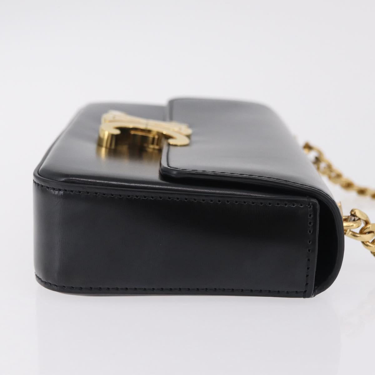 CELINE Triomphe Chain Shoulder Bag Leather Black Gold Tone Auth ep16652M
