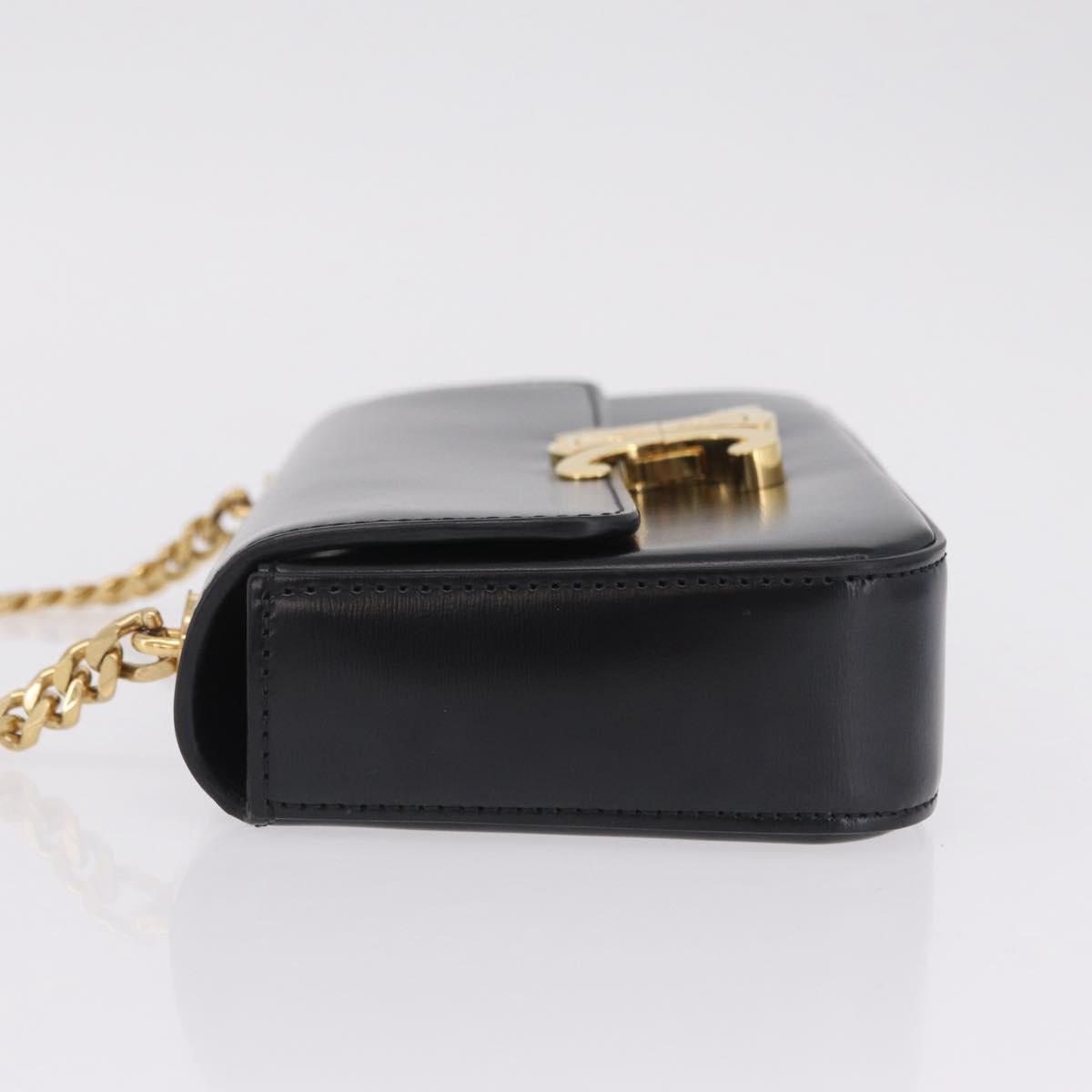 CELINE Triomphe Chain Shoulder Bag Leather Black Gold Tone Auth ep16652M