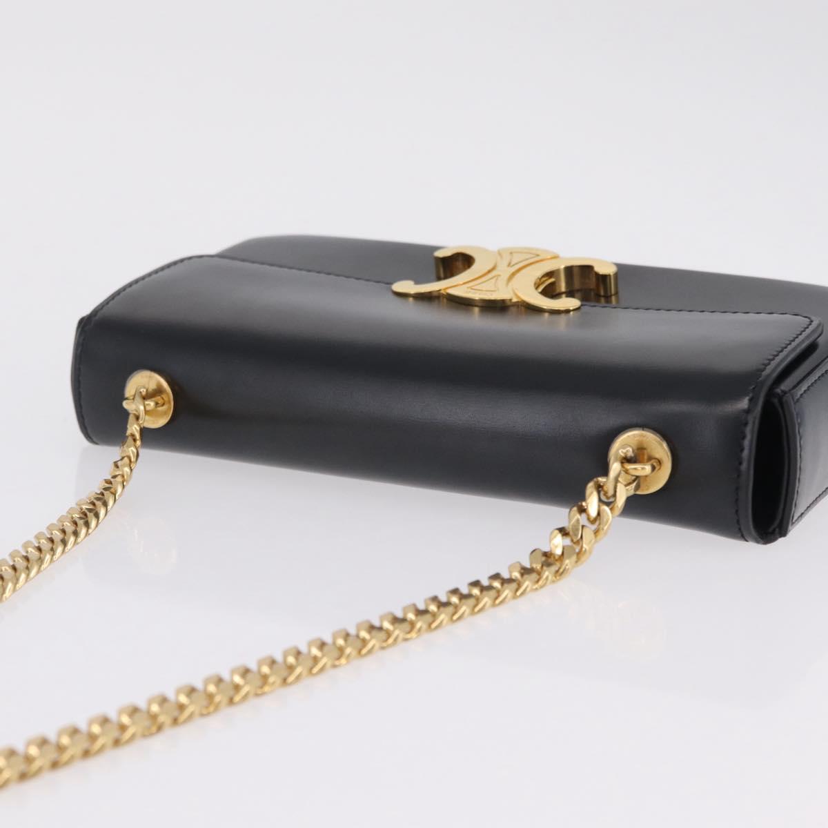 CELINE Triomphe Chain Shoulder Bag Leather Black Gold Tone Auth ep16652M