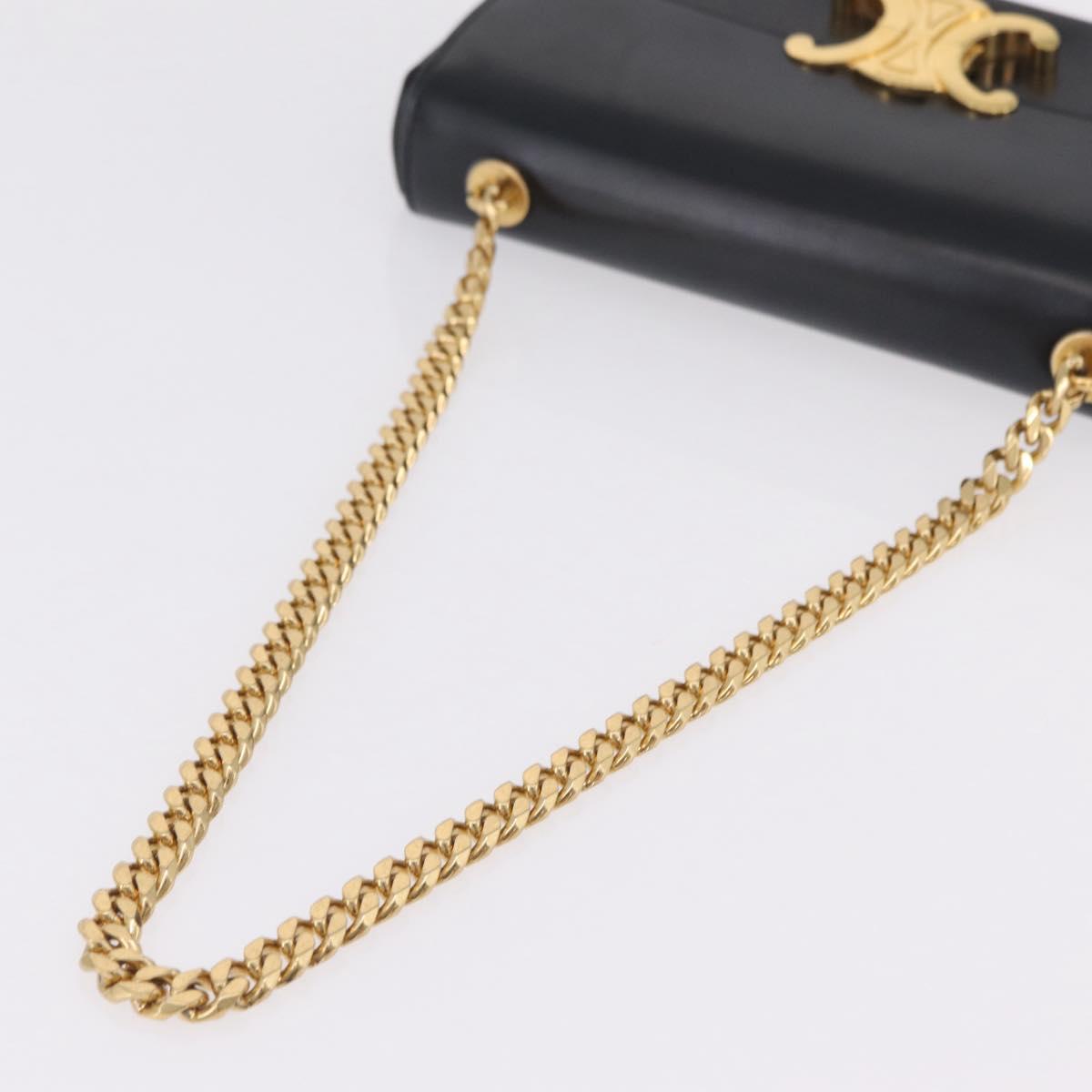 CELINE Triomphe Chain Shoulder Bag Leather Black Gold Tone Auth ep16652M