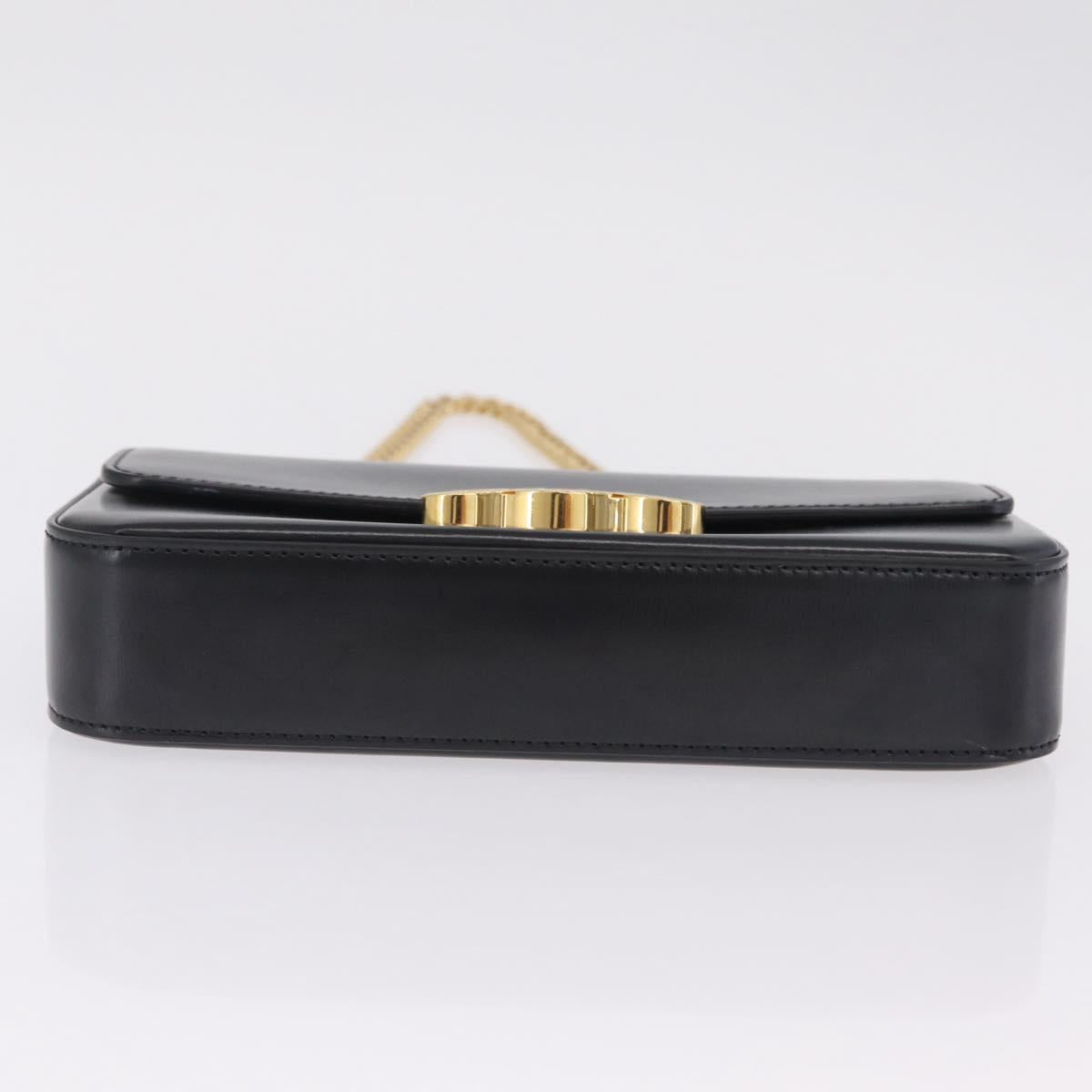 CELINE Triomphe Chain Shoulder Bag Leather Black Gold Tone Auth ep16652M