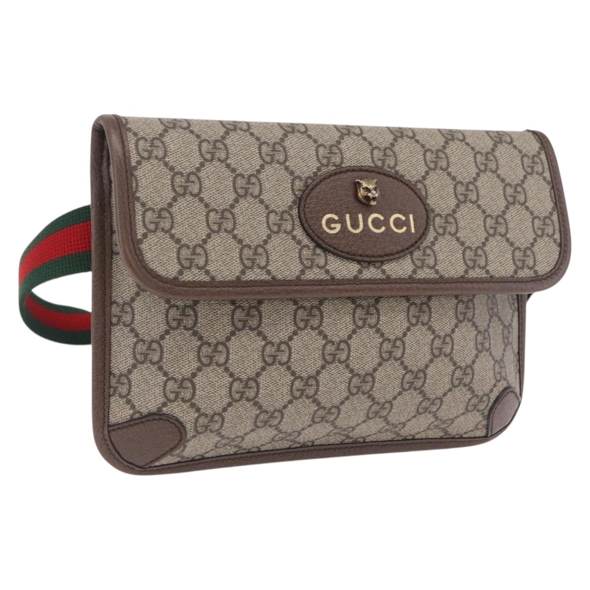 GUCCI GG Supreme Web Sherry Line Shoulder Bag PVC Beige 493930 Auth ep16657V
