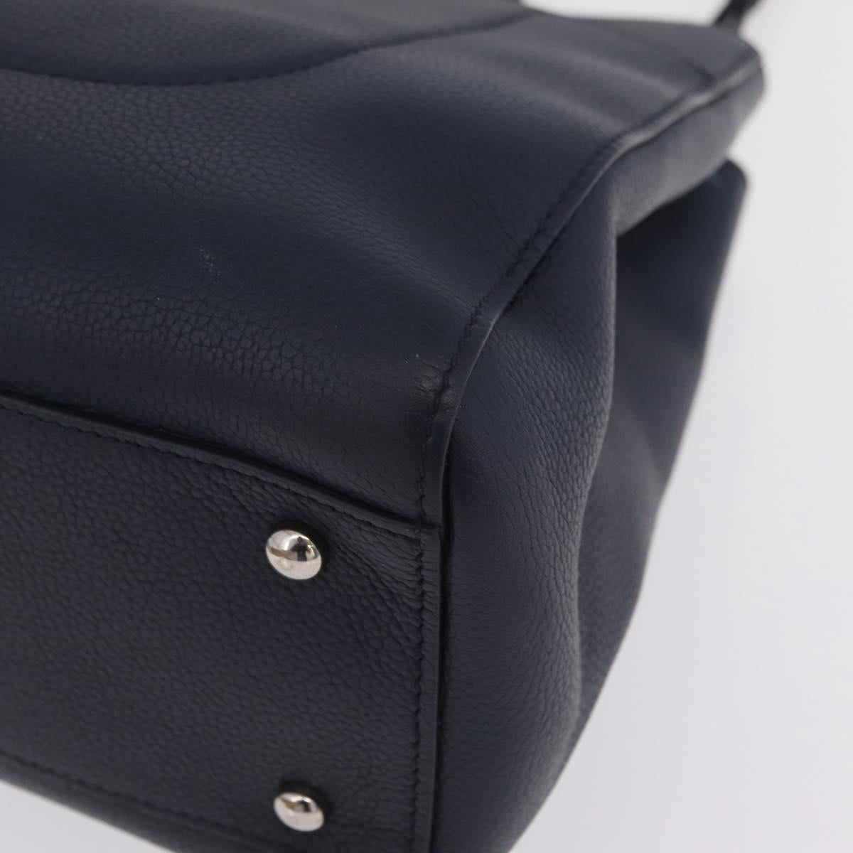 CHANEL Neo Executive Hand Bag Leather 2way Navy Silver CC Auth ep16658SAM
