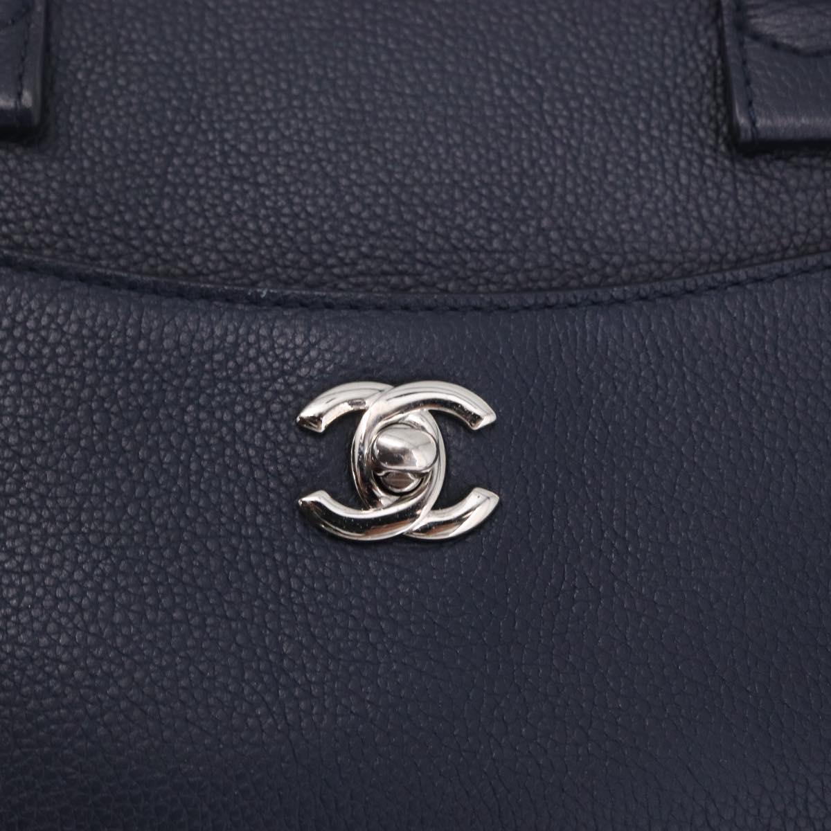CHANEL Neo Executive Hand Bag Leather 2way Navy Silver CC Auth ep16658SAM