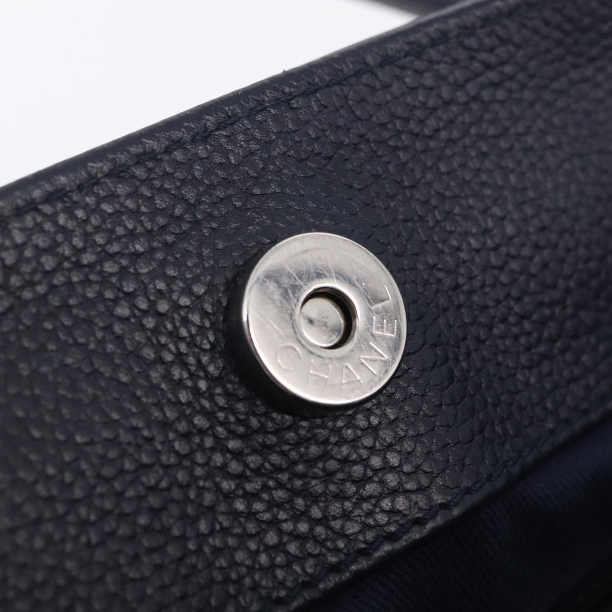 CHANEL Neo Executive Hand Bag Leather 2way Navy Silver CC Auth ep16658SAM