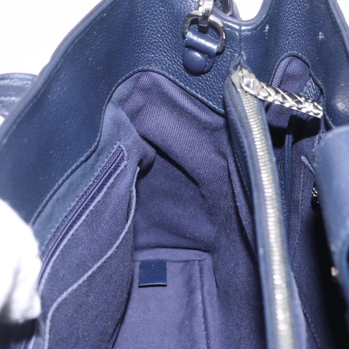 CHANEL Neo Executive Hand Bag Leather 2way Navy Silver CC Auth ep16658SAM
