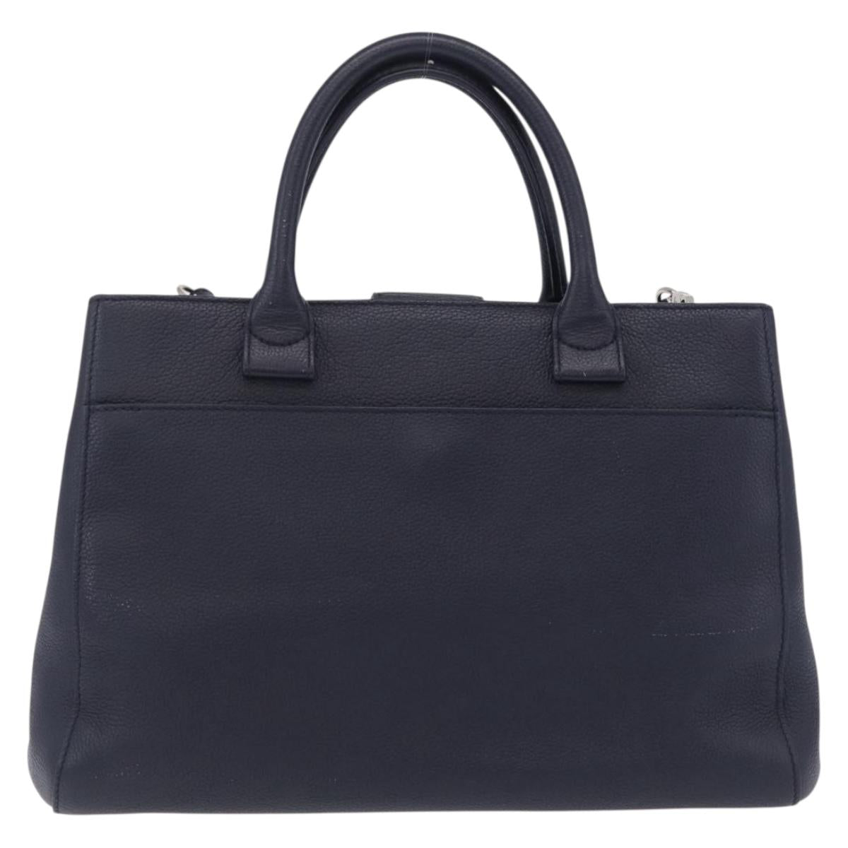 CHANEL Neo Executive Hand Bag Leather 2way Navy Silver CC Auth ep16658SAM