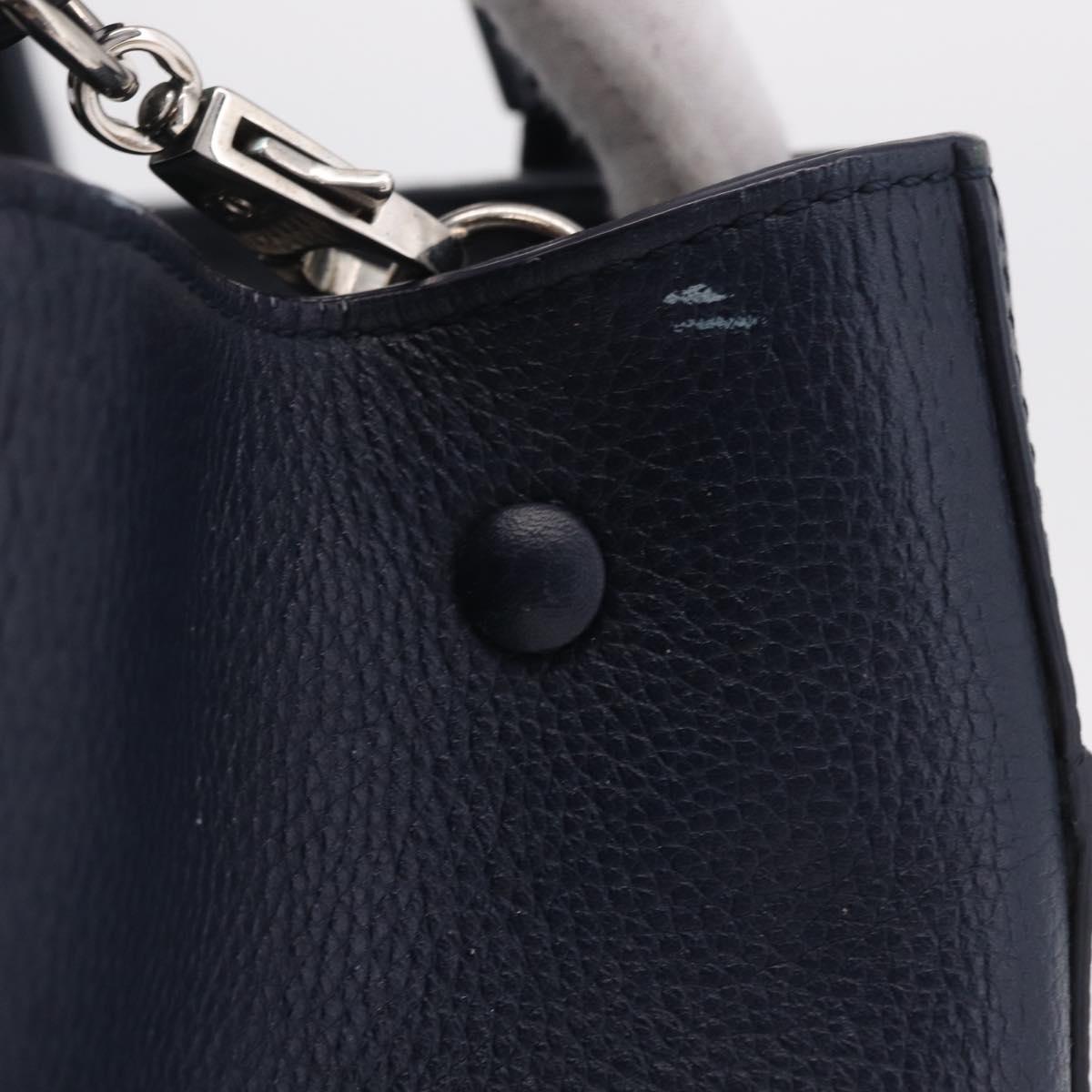 CHANEL Neo Executive Hand Bag Leather 2way Navy Silver CC Auth ep16658SAM