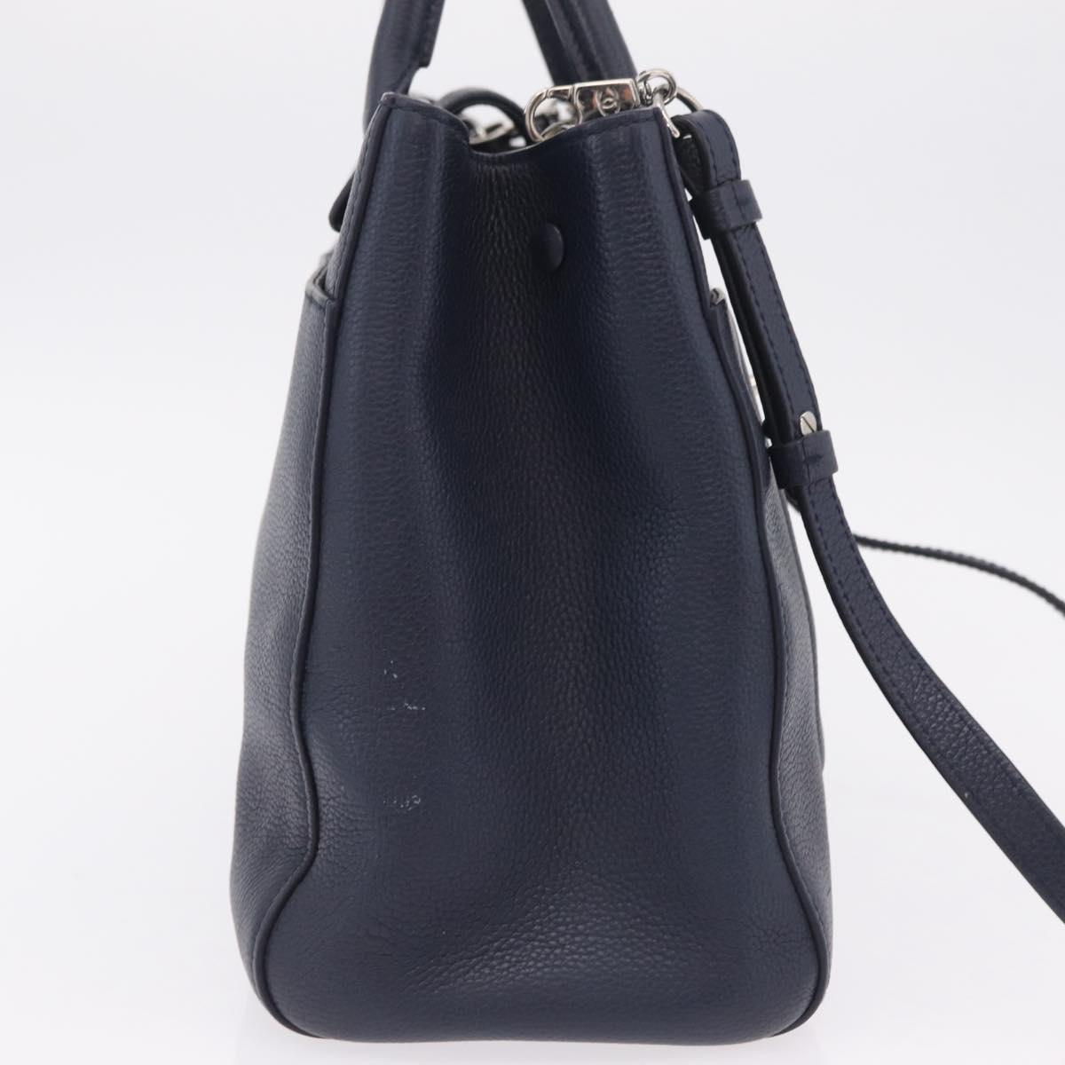 CHANEL Neo Executive Hand Bag Leather 2way Navy Silver CC Auth ep16658SAM