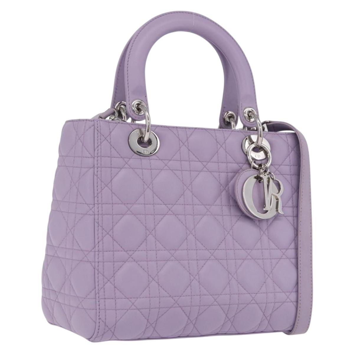 Christian Dior Lady Dior Canage Hand Bag Lamb Skin 2way Purple Auth ep16659SAM