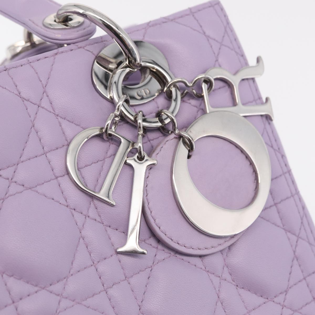 Christian Dior Lady Dior Canage Hand Bag Lamb Skin 2way Purple Auth ep16659SAM