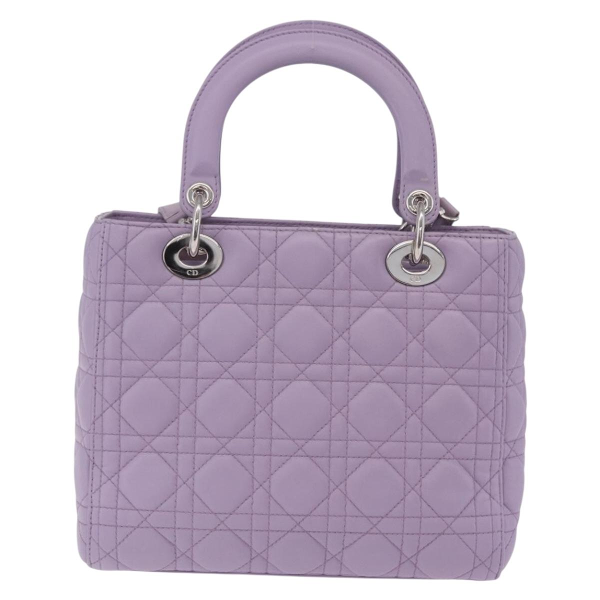 Christian Dior Lady Dior Canage Hand Bag Lamb Skin 2way Purple Auth ep16659SAM
