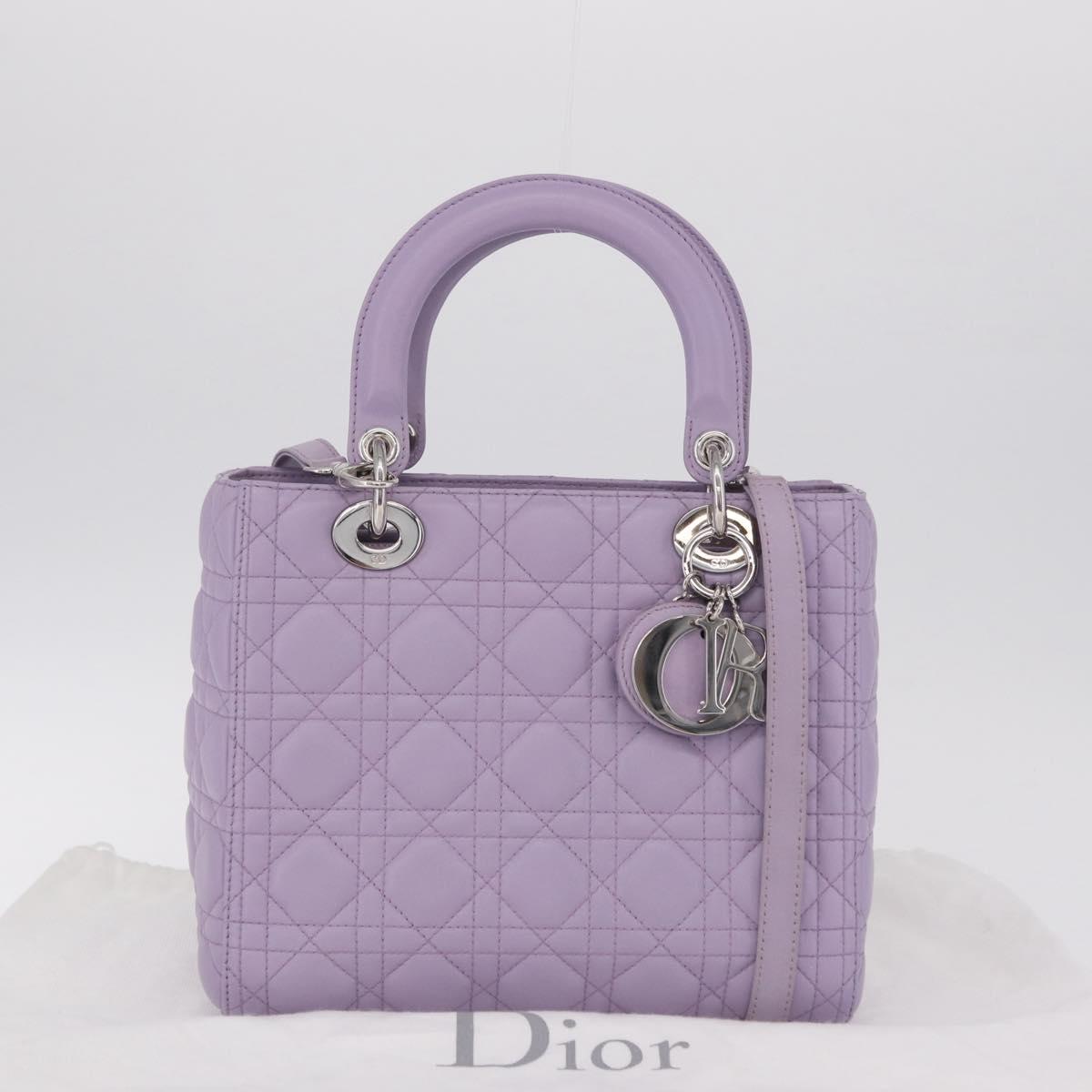 Christian Dior Lady Dior Canage Hand Bag Lamb Skin 2way Purple Auth ep16659SAM