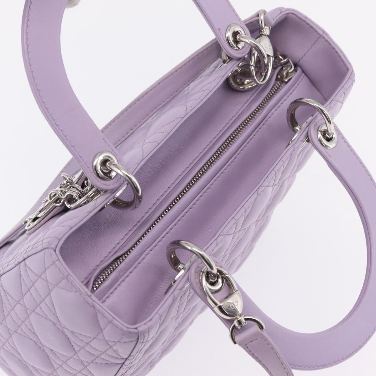 Christian Dior Lady Dior Canage Hand Bag Lamb Skin 2way Purple Auth ep16659SAM