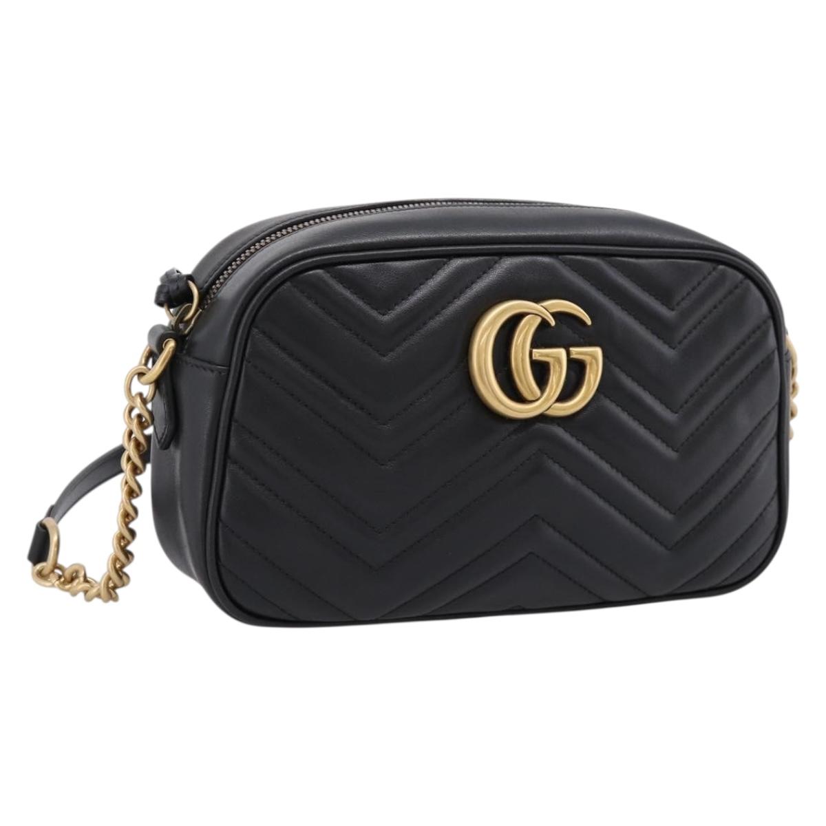 GUCCI GG Marmont Chain Shoulder Bag Leather Black Gold Tone 447632 Auth ep16660M