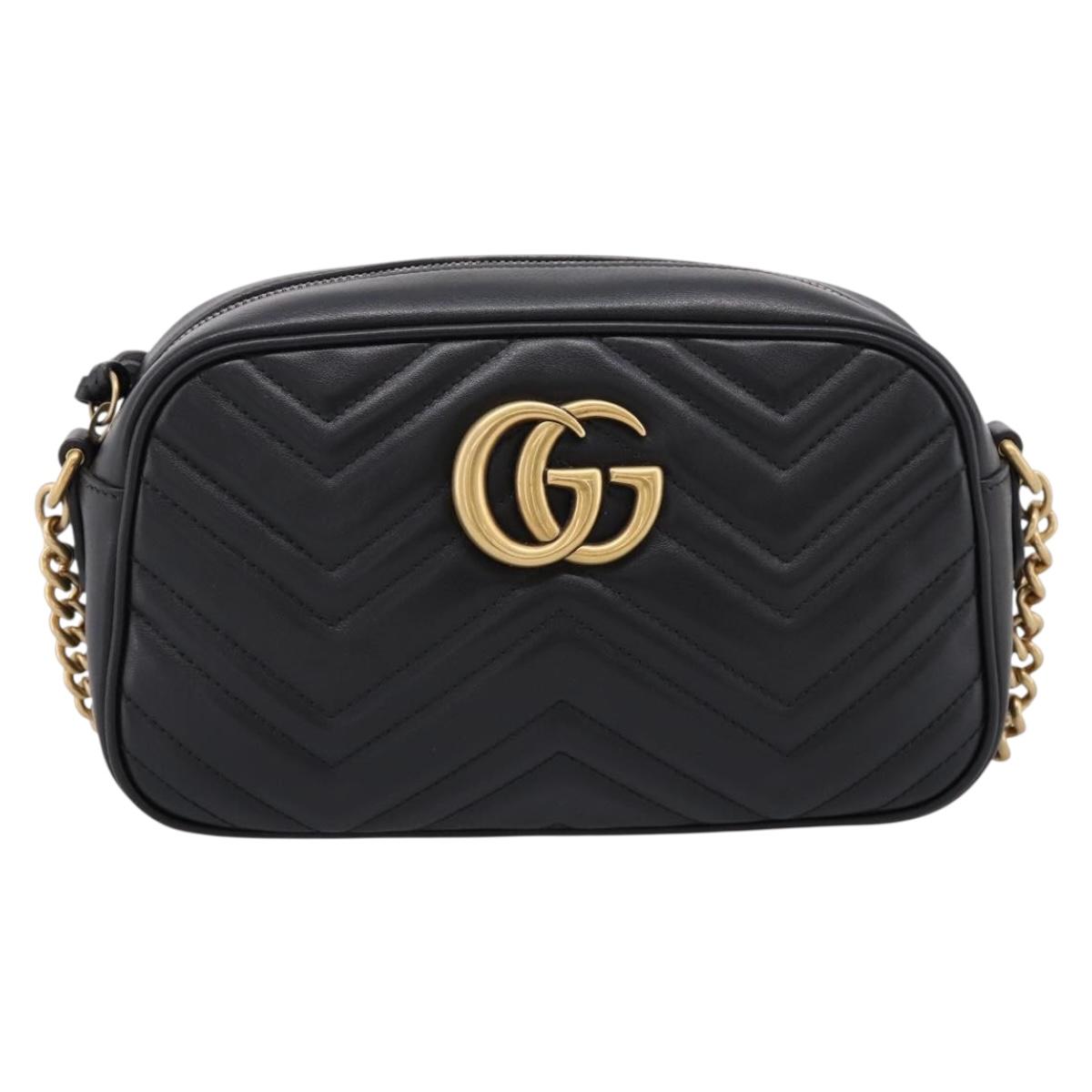 GUCCI GG Marmont Chain Shoulder Bag Leather Black Gold Tone 447632 Auth ep16660M