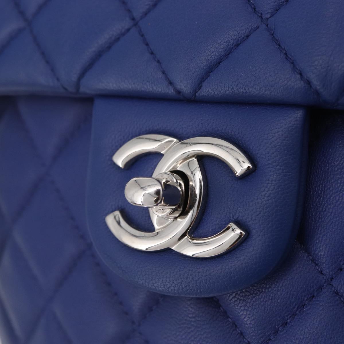 CHANEL Matelasse Chain Backpack Lamb Skin Blue Silver CC Auth ep16668SAM