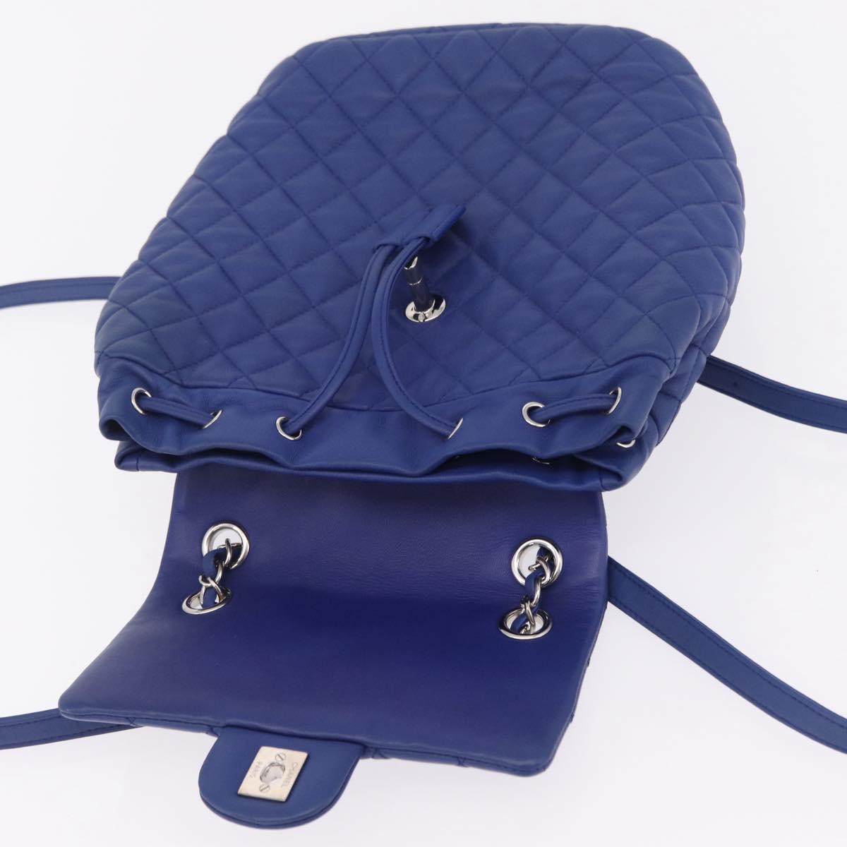 CHANEL Matelasse Chain Backpack Lamb Skin Blue Silver CC Auth ep16668SAM
