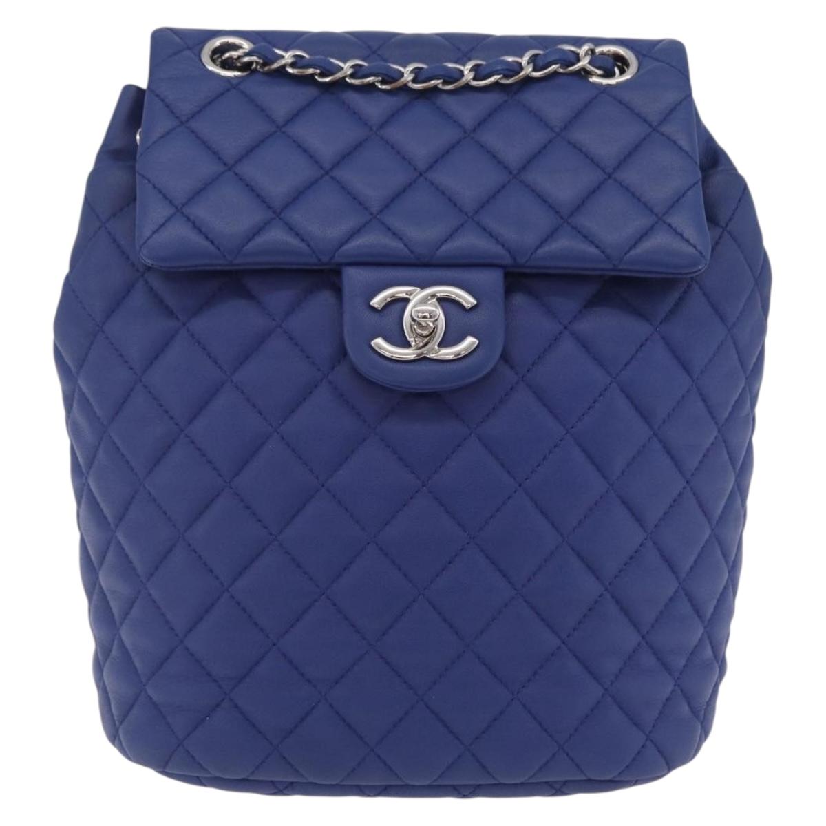 CHANEL Matelasse Chain Backpack Lamb Skin Blue Silver CC Auth ep16668SAM