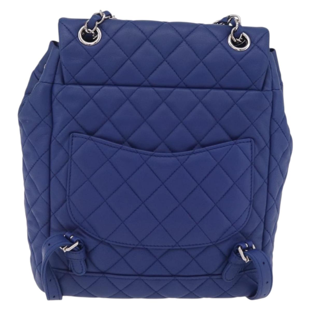 CHANEL Matelasse Chain Backpack Lamb Skin Blue Silver CC Auth ep16668SAM