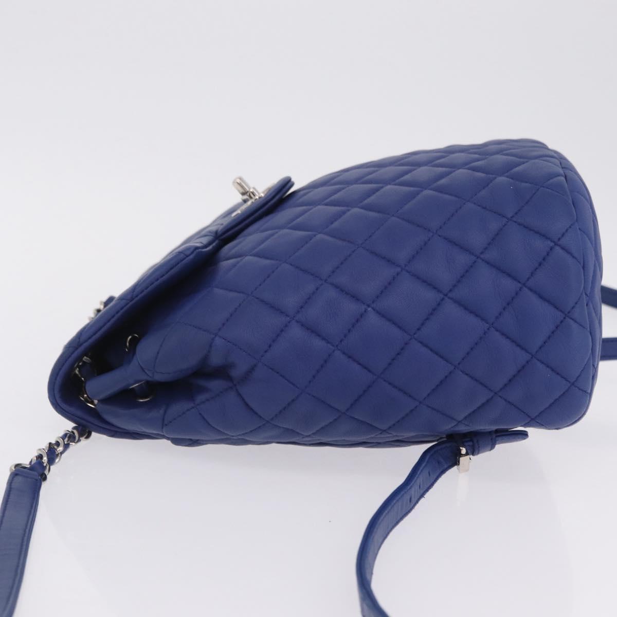 CHANEL Matelasse Chain Backpack Lamb Skin Blue Silver CC Auth ep16668SAM