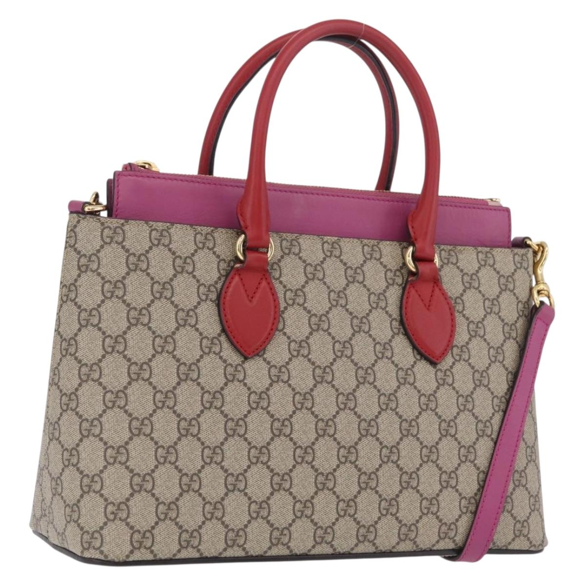 GUCCI GG Supreme Hand Bag PVC 2way Beige Gold Tone 409534 Auth ep16669V