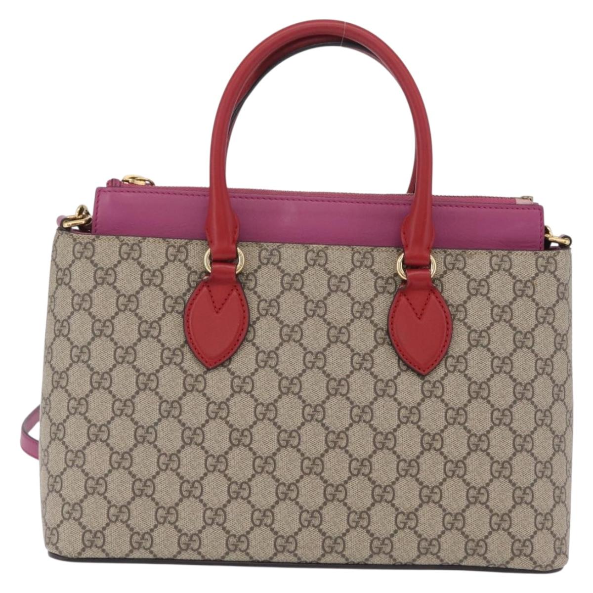 GUCCI GG Supreme Hand Bag PVC 2way Beige Gold Tone 409534 Auth ep16669V