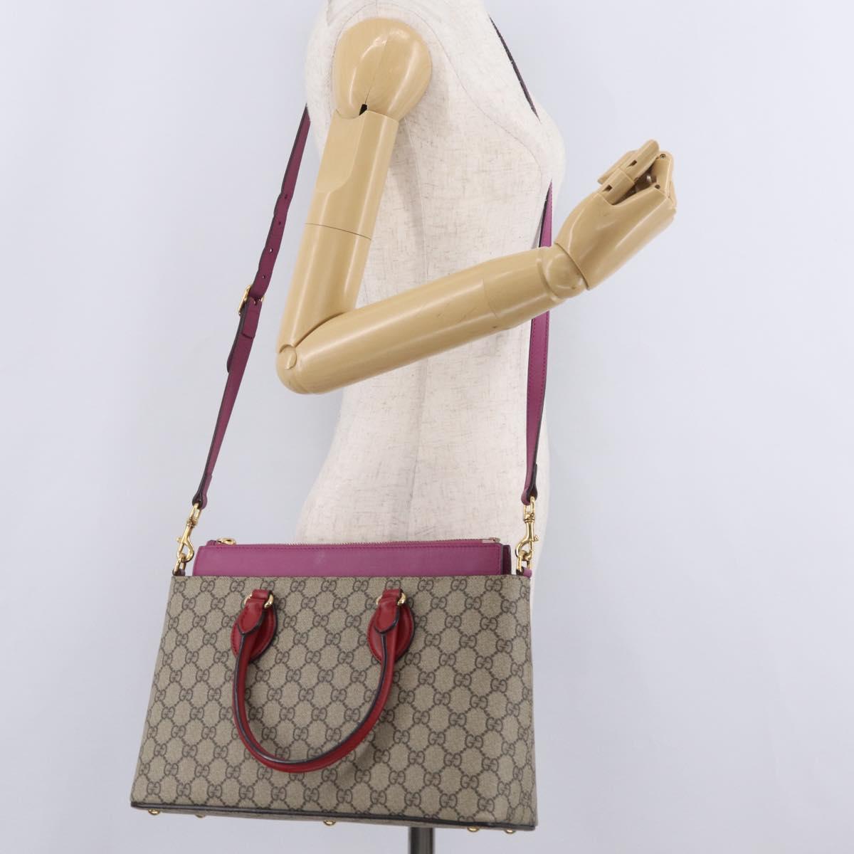 GUCCI GG Supreme Hand Bag PVC 2way Beige Gold Tone 409534 Auth ep16669V