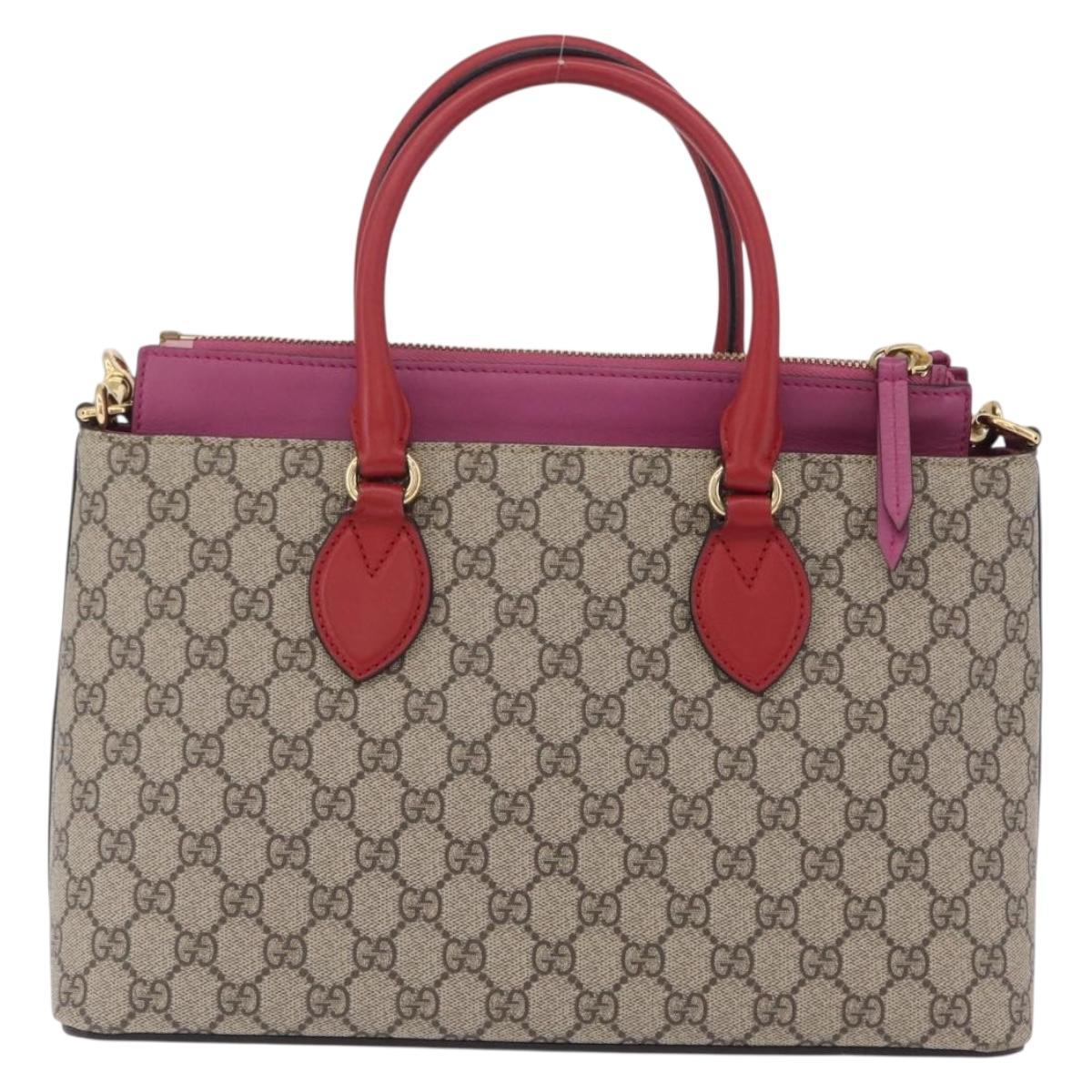 GUCCI GG Supreme Hand Bag PVC 2way Beige Gold Tone 409534 Auth ep16669V