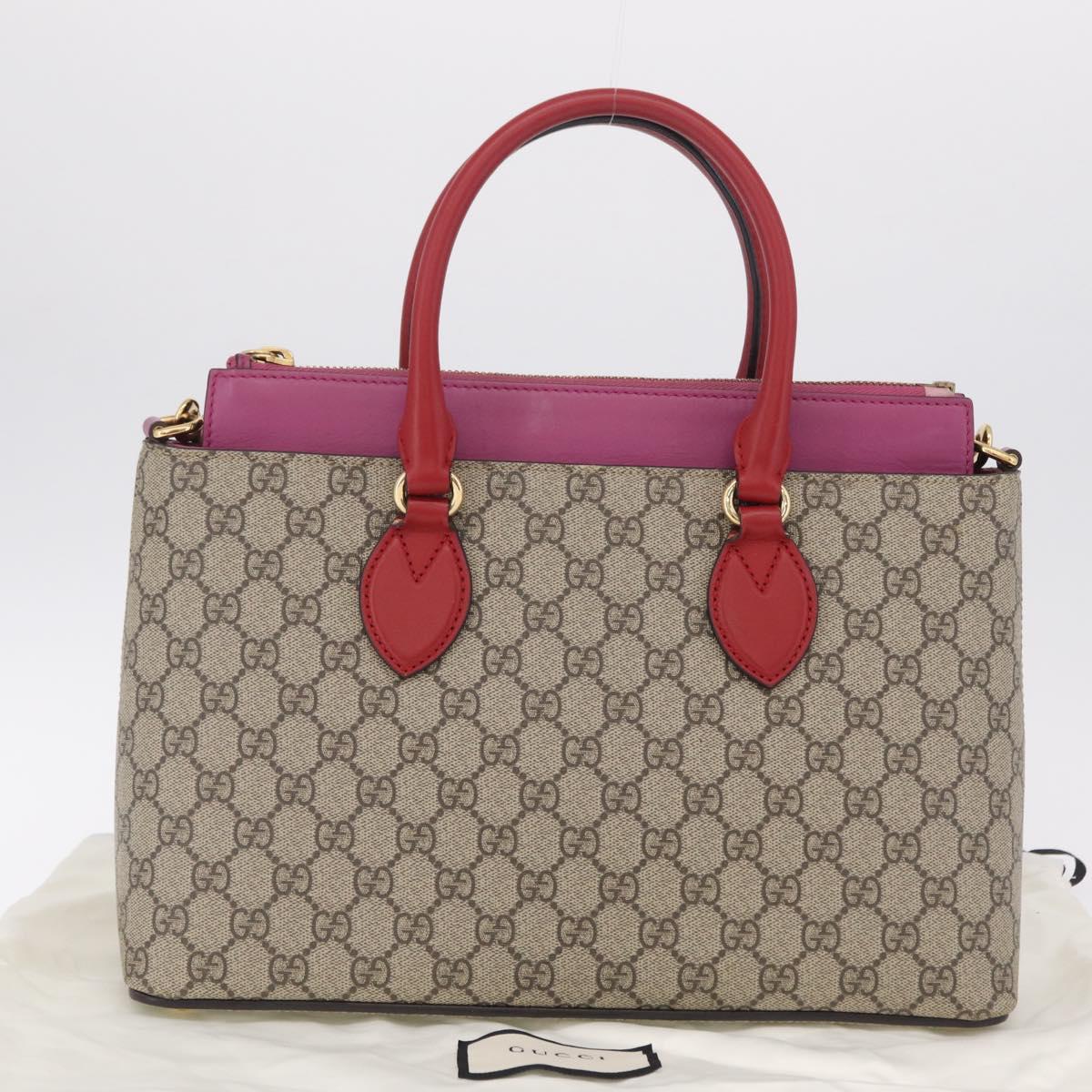 GUCCI GG Supreme Hand Bag PVC 2way Beige Gold Tone 409534 Auth ep16669V