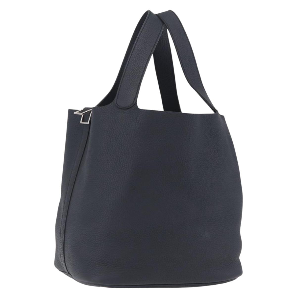HERMES Picotan Lock MM Hand Bag Taurillon Clemence Navy Silver Auth ep16671SM