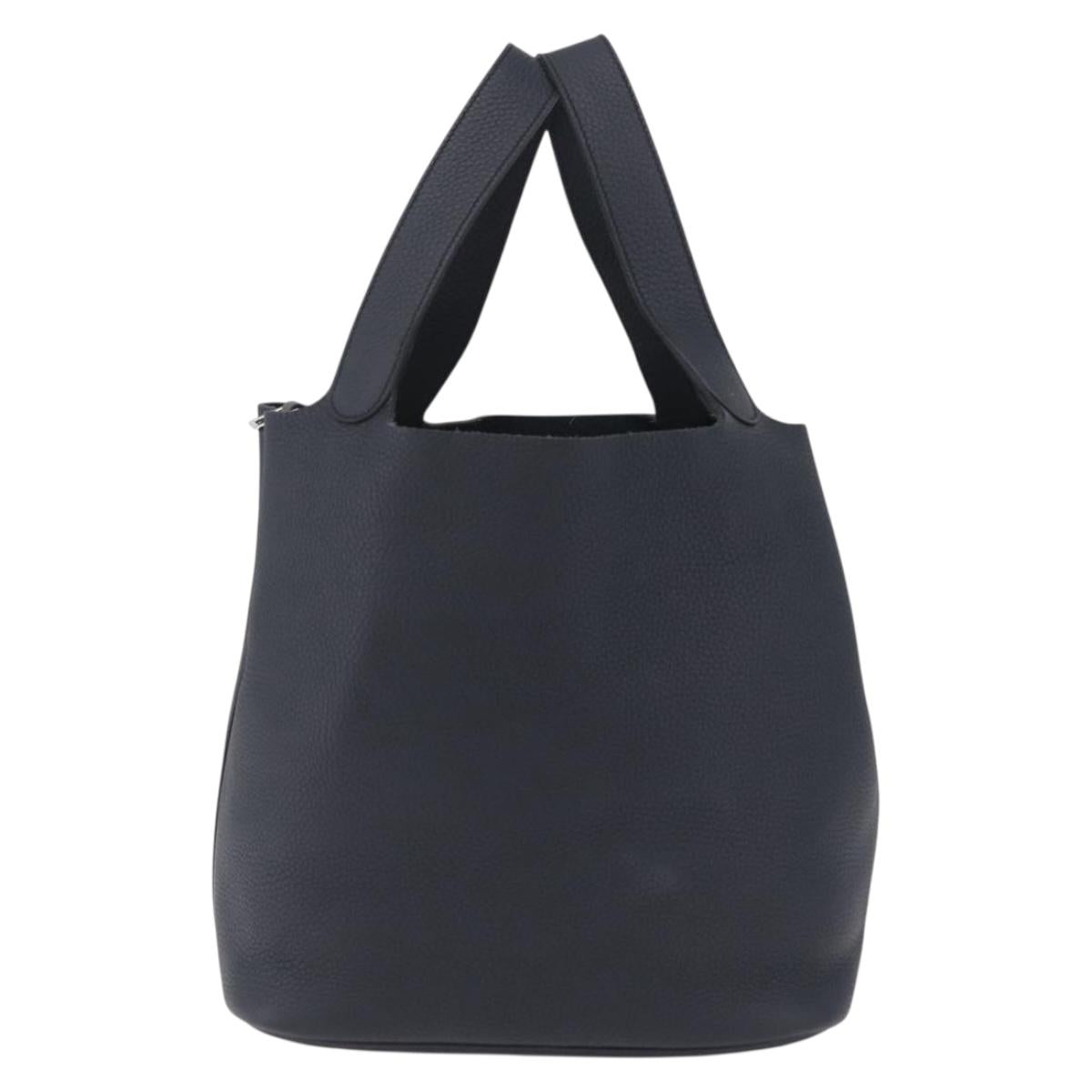 HERMES Picotan Lock MM Hand Bag Taurillon Clemence Navy Silver Auth ep16671SM