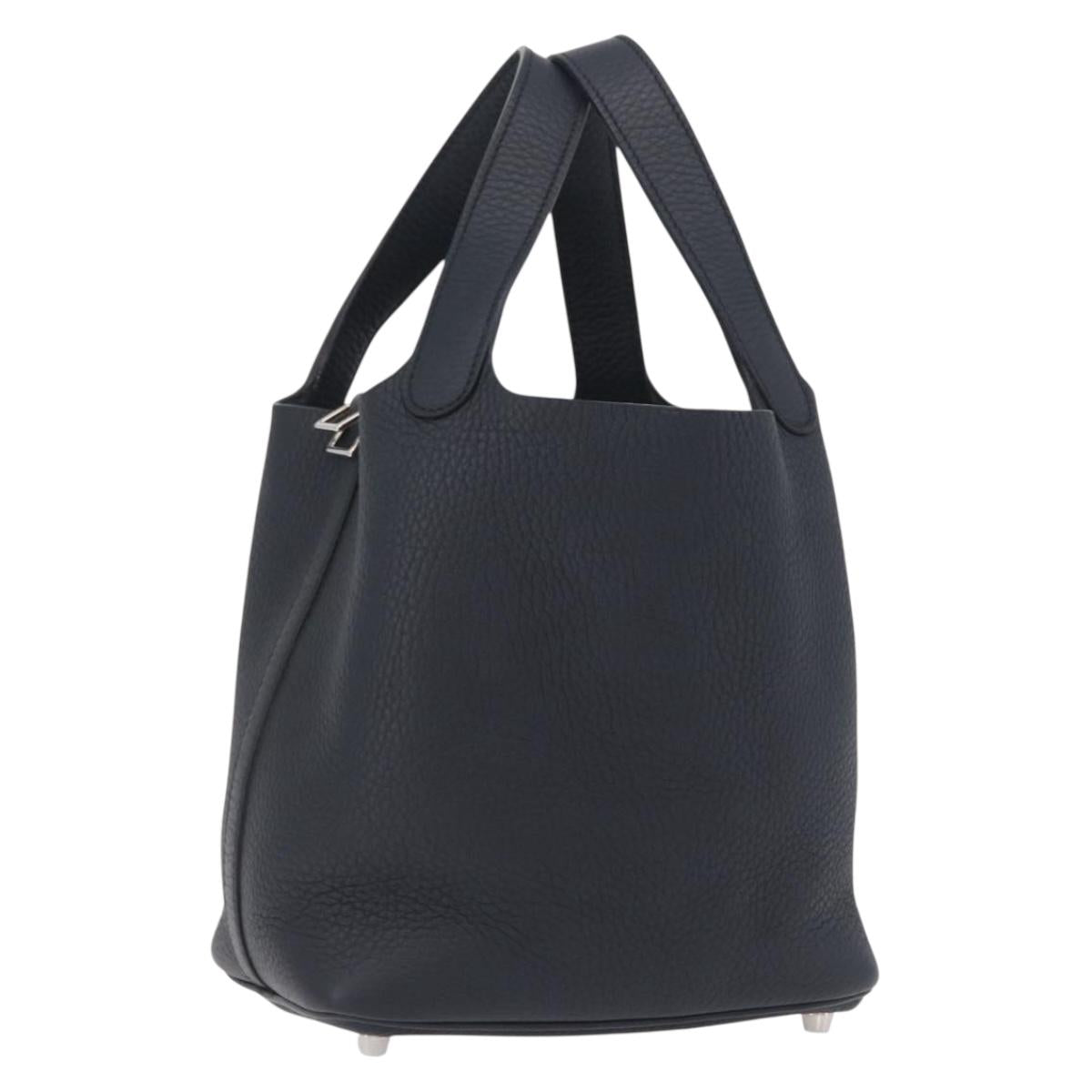 HERMES Picotan Lock PM Hand Bag Taurillon Clemence Navy Silver Auth ep16673SM